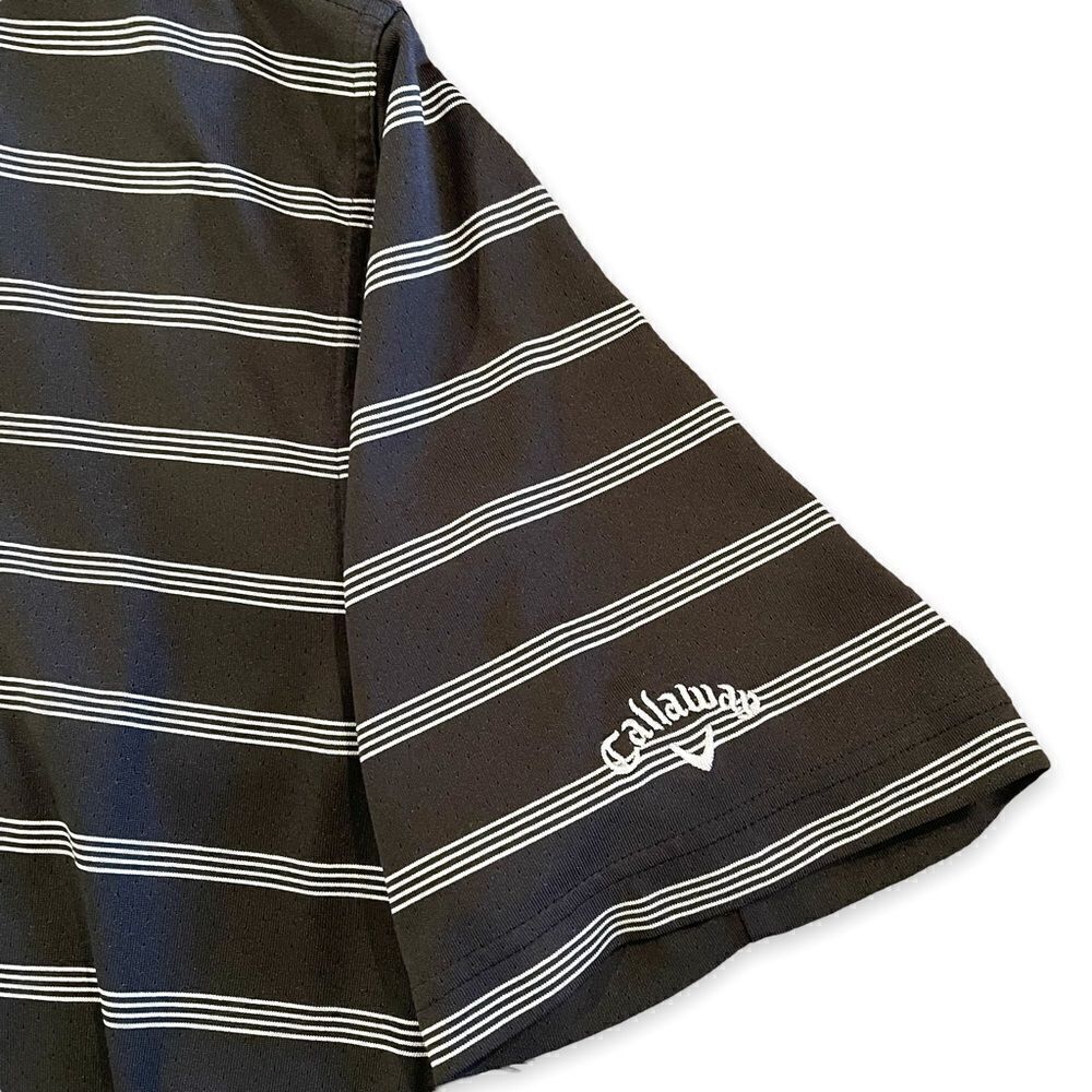 Callaway Opti-Dri Polo Golf Shirt Men Size XL Black White Striped Vented Fabric